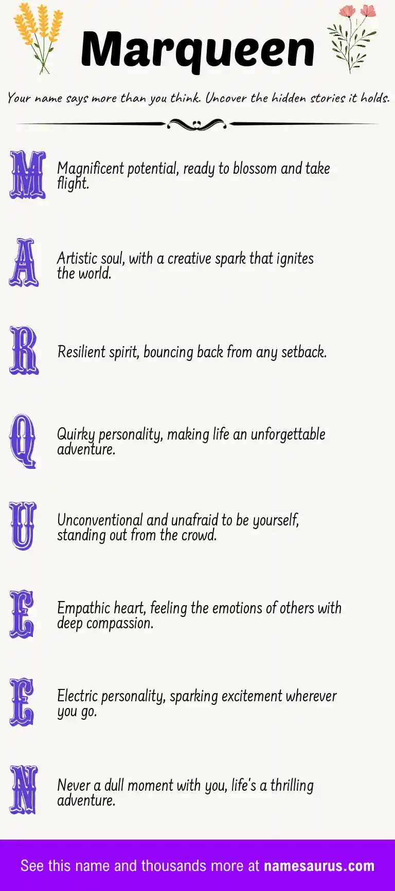 Acrostic poem about Marqueen.