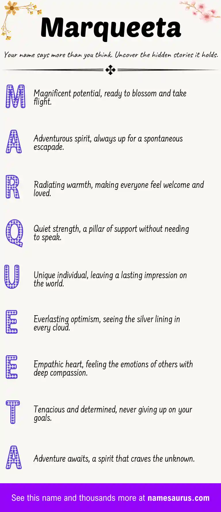Acrostic poem about Marqueeta.