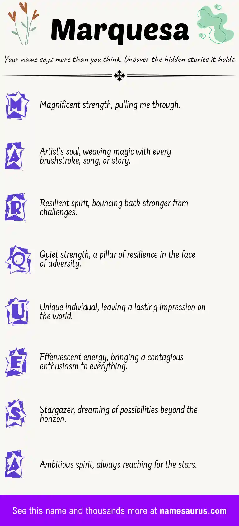 Acrostic poem about Marquesa.