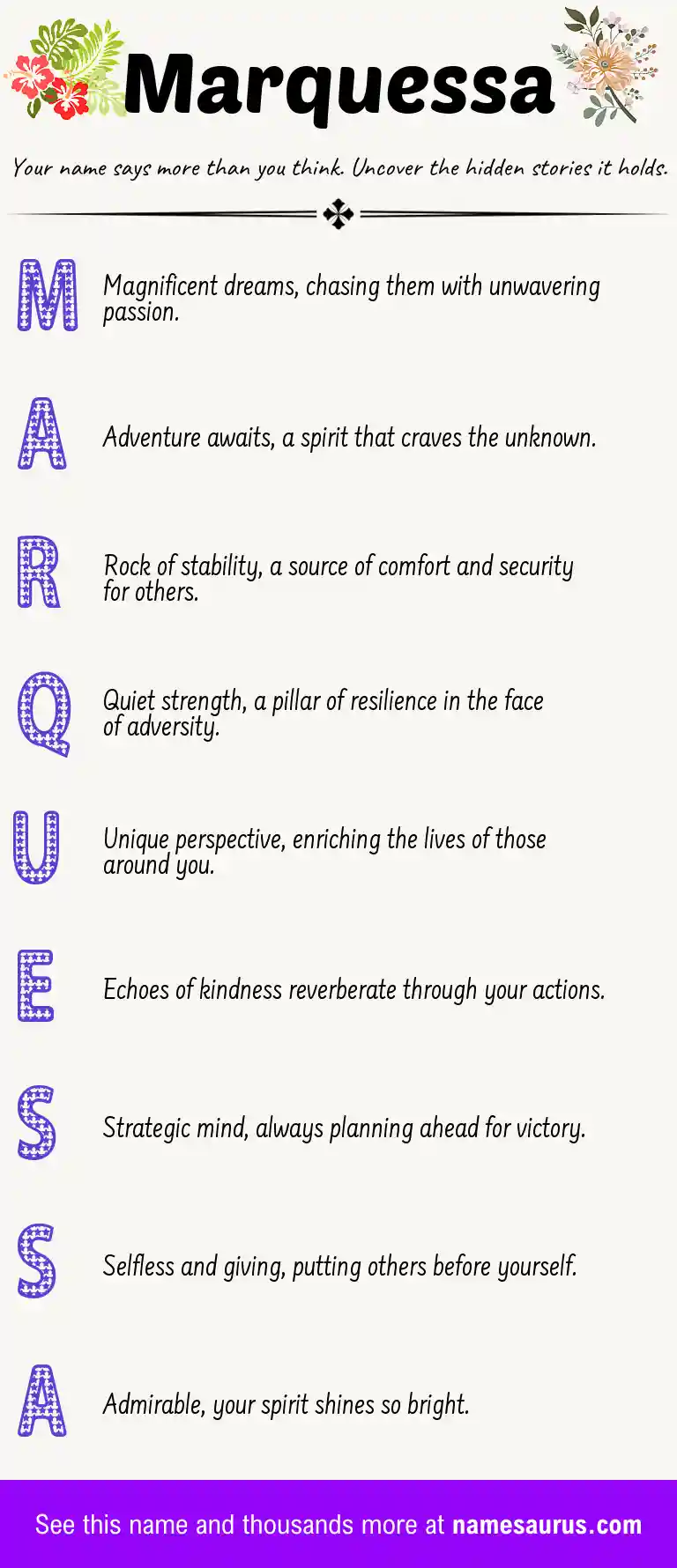Acrostic poem about Marquessa.