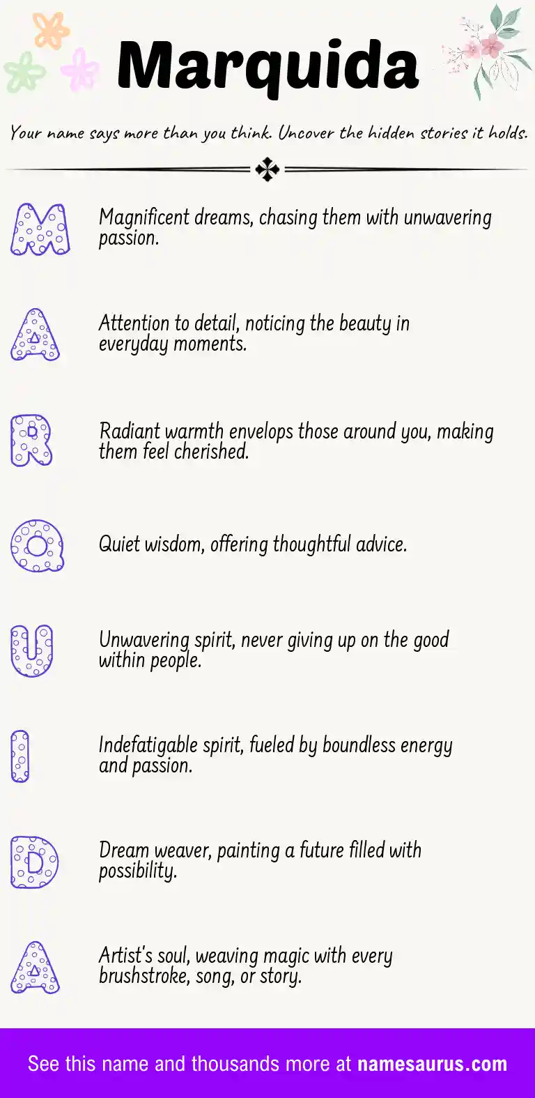 Acrostic poem about Marquida.