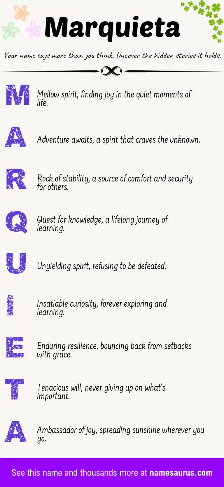 Acrostic poem about Marquieta.