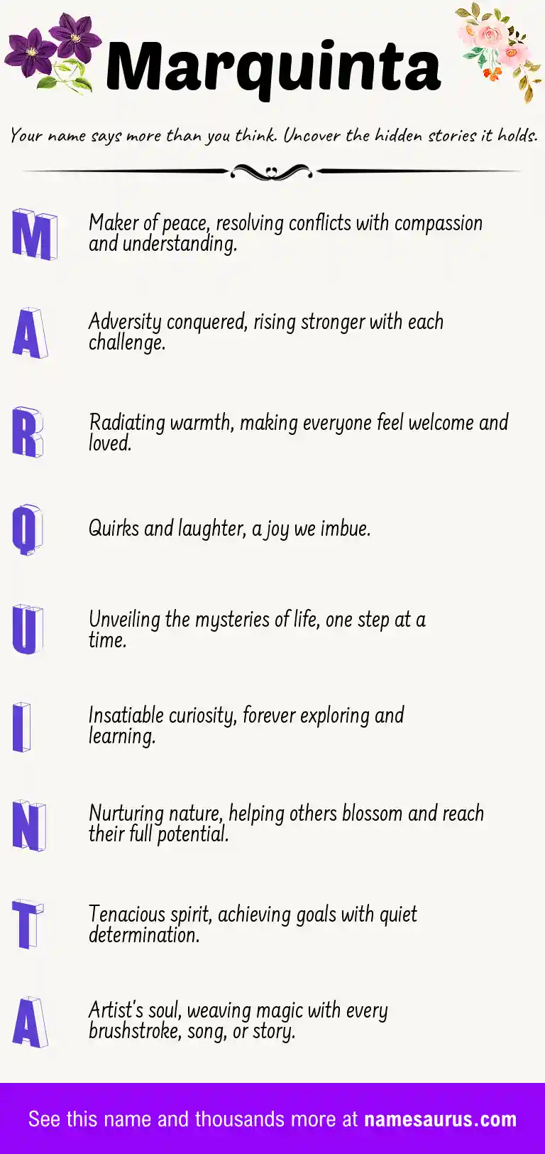 Acrostic poem about Marquinta.