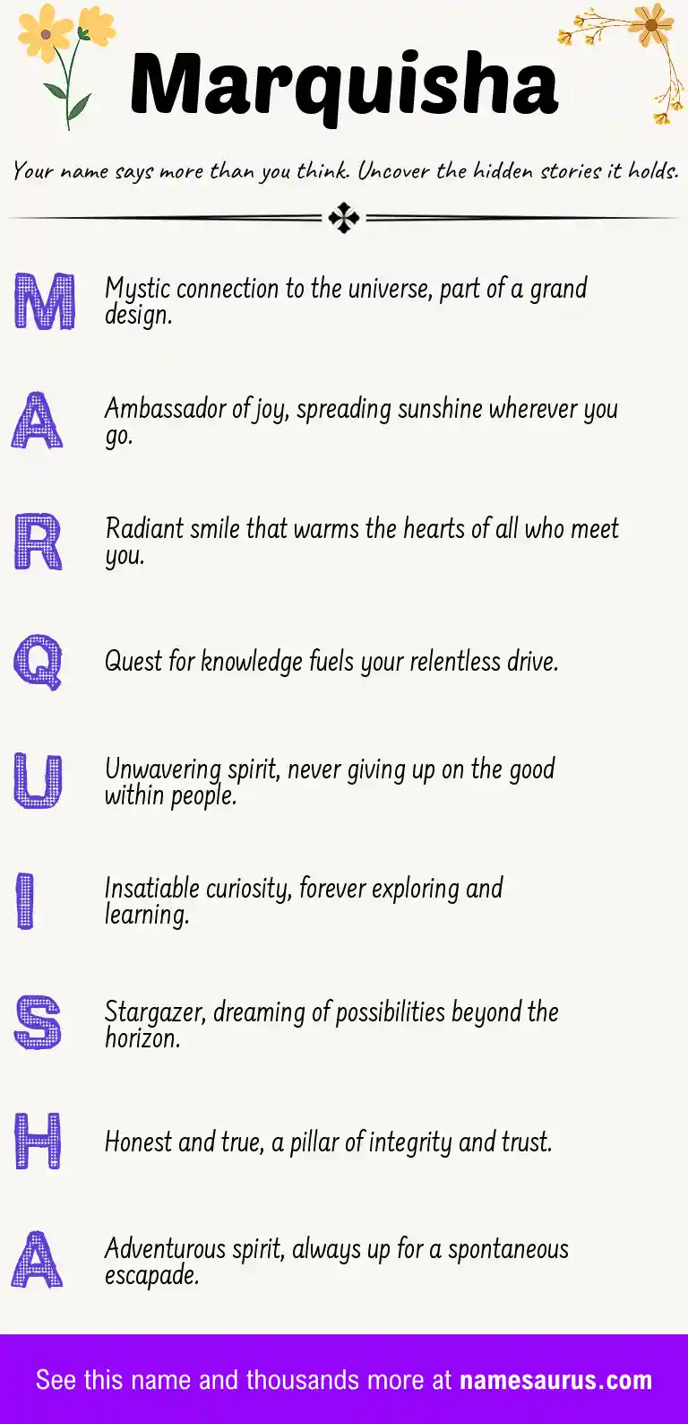 Acrostic poem about Marquisha.