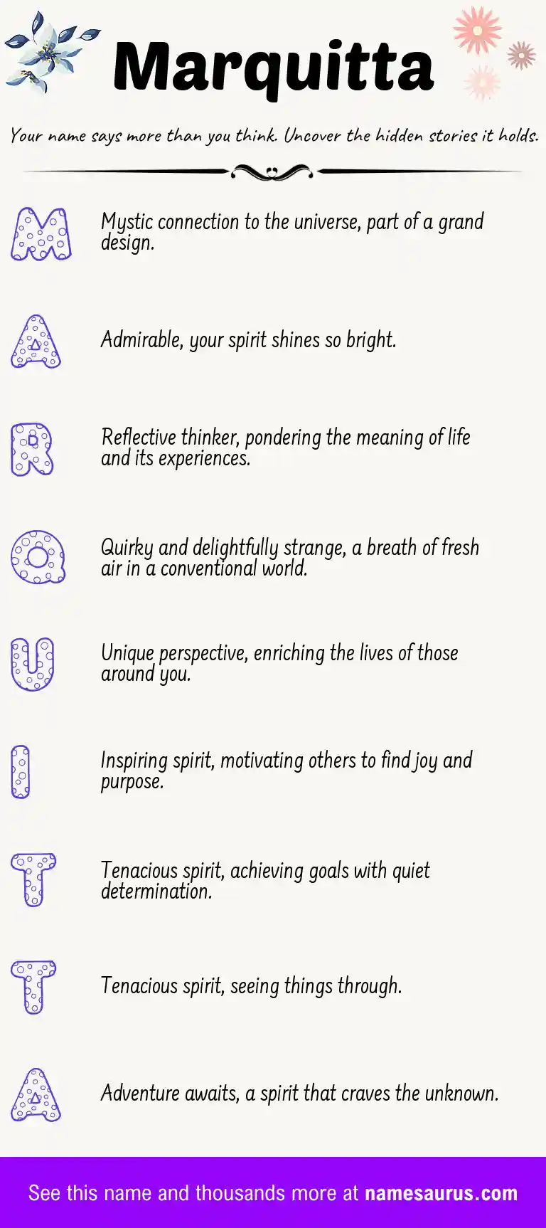 Acrostic poem about Marquitta.