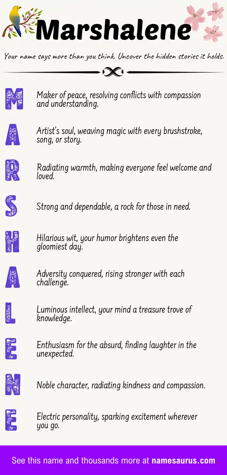 Acrostic poem about Marshalene.