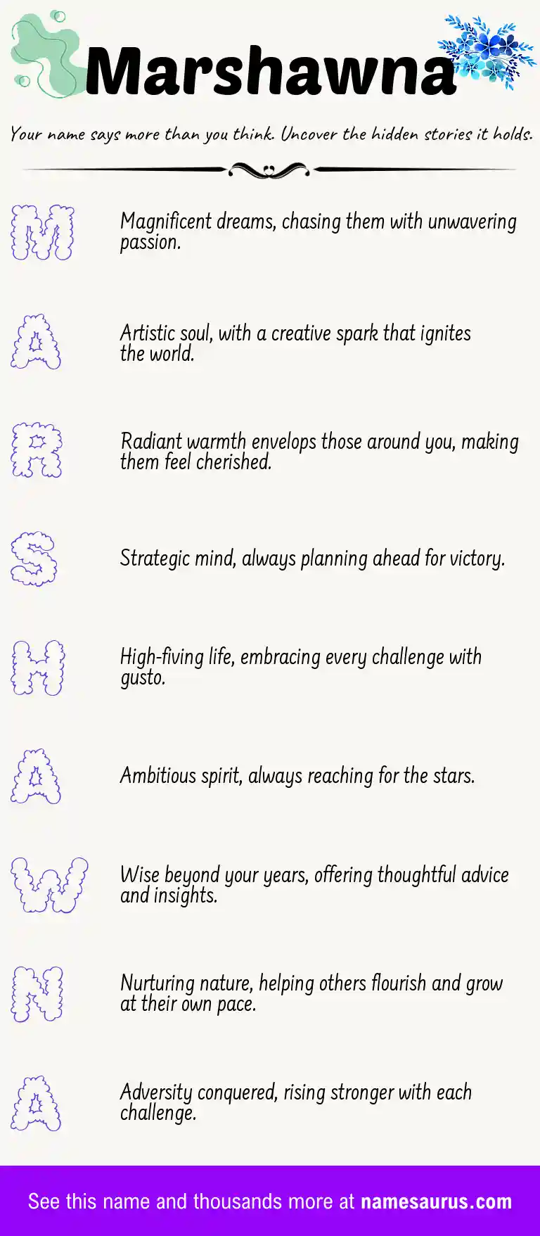 Acrostic poem about Marshawna.