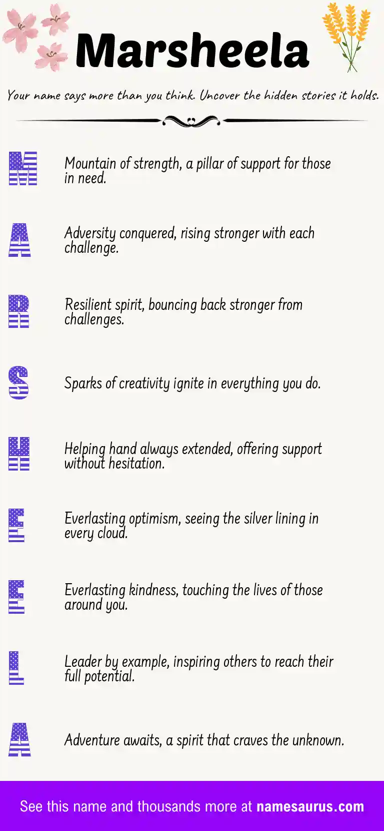 Acrostic poem about Marsheela.