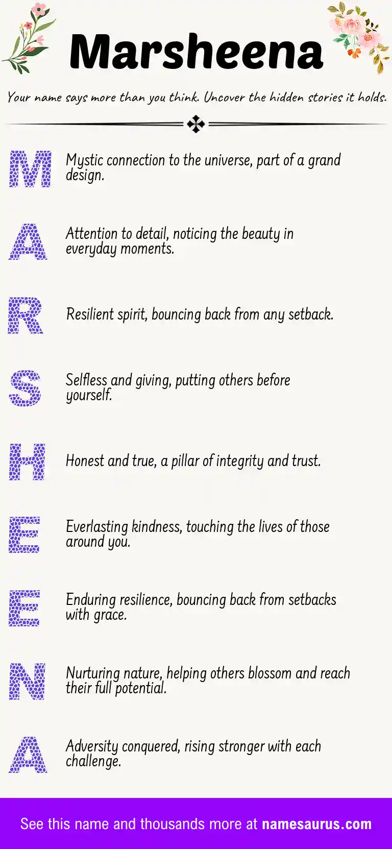 Acrostic poem about Marsheena.