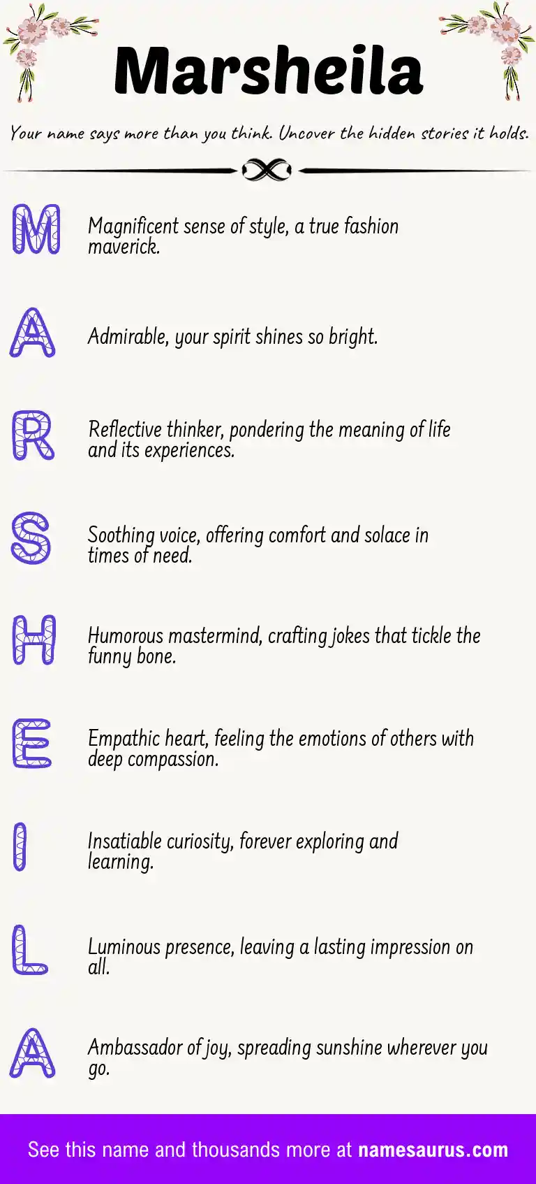 Acrostic poem about Marsheila.