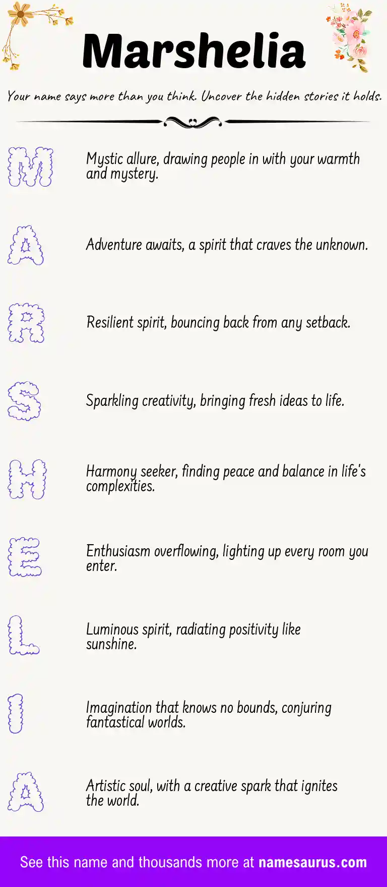 Acrostic poem about Marshelia.