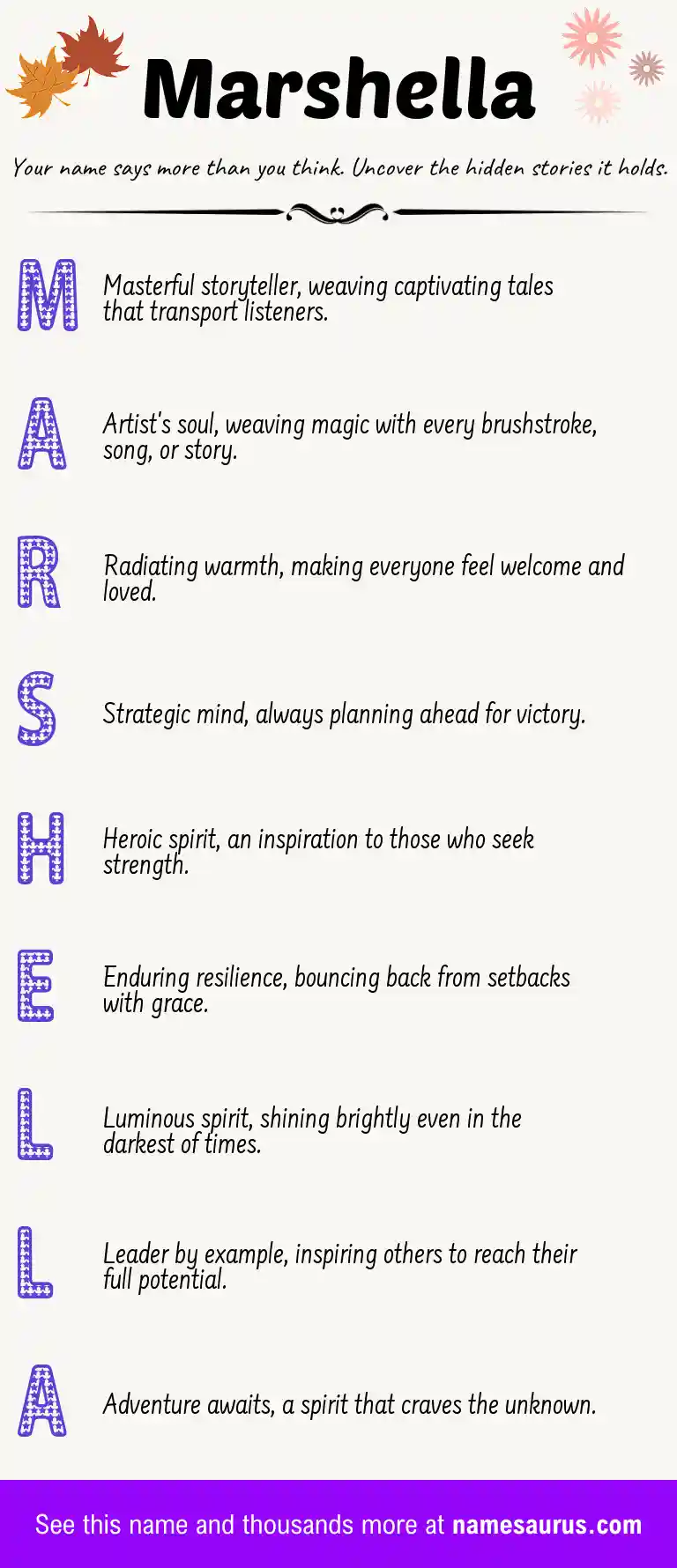 Acrostic poem about Marshella.