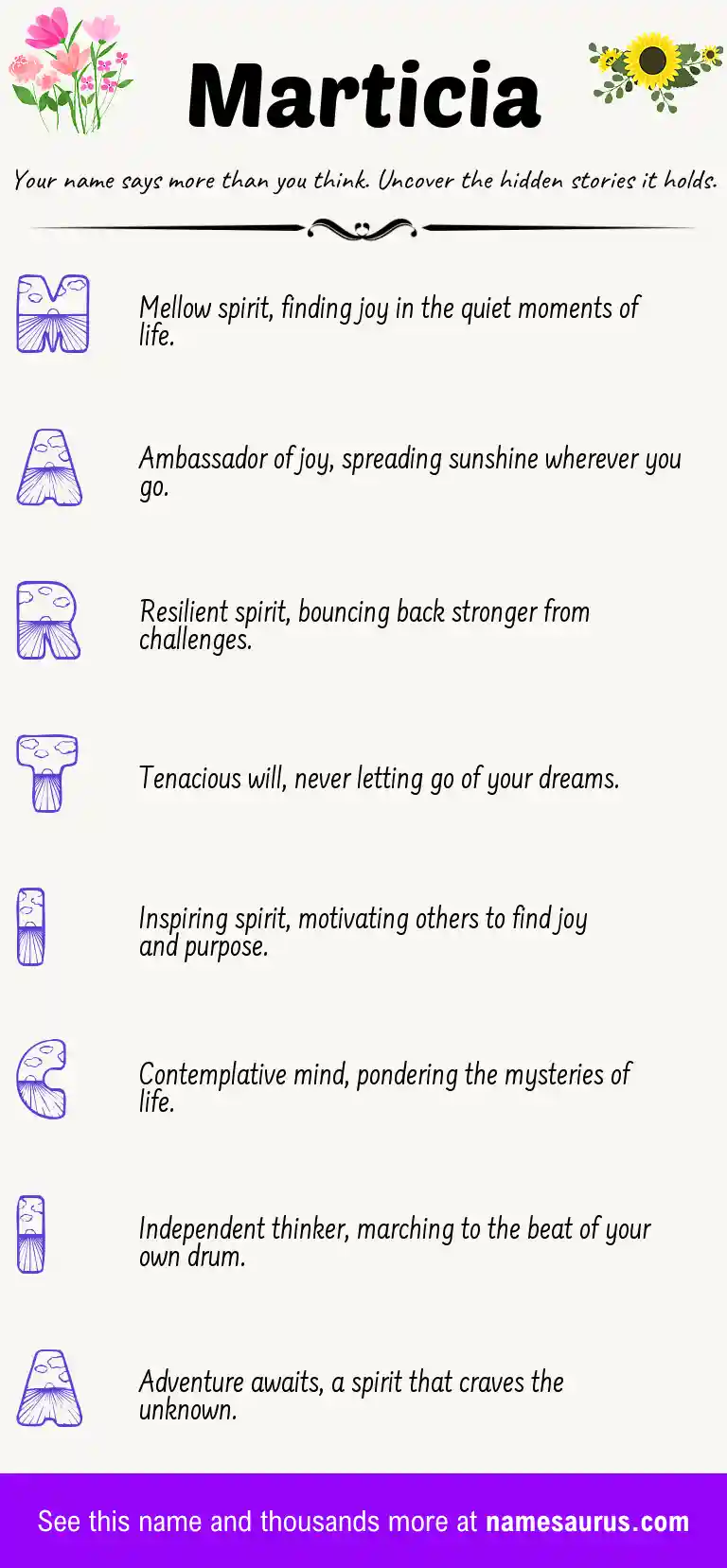 Acrostic poem about Marticia.