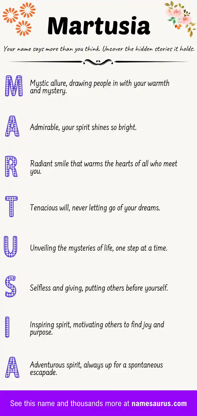 Acrostic poem about Martusia.