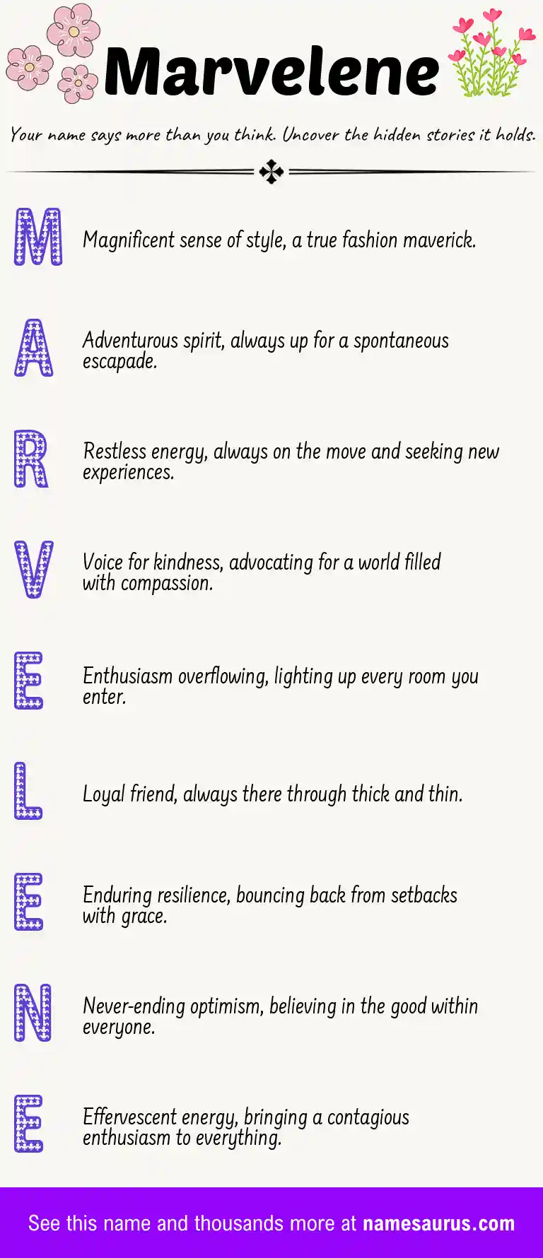 Acrostic poem about Marvelene.