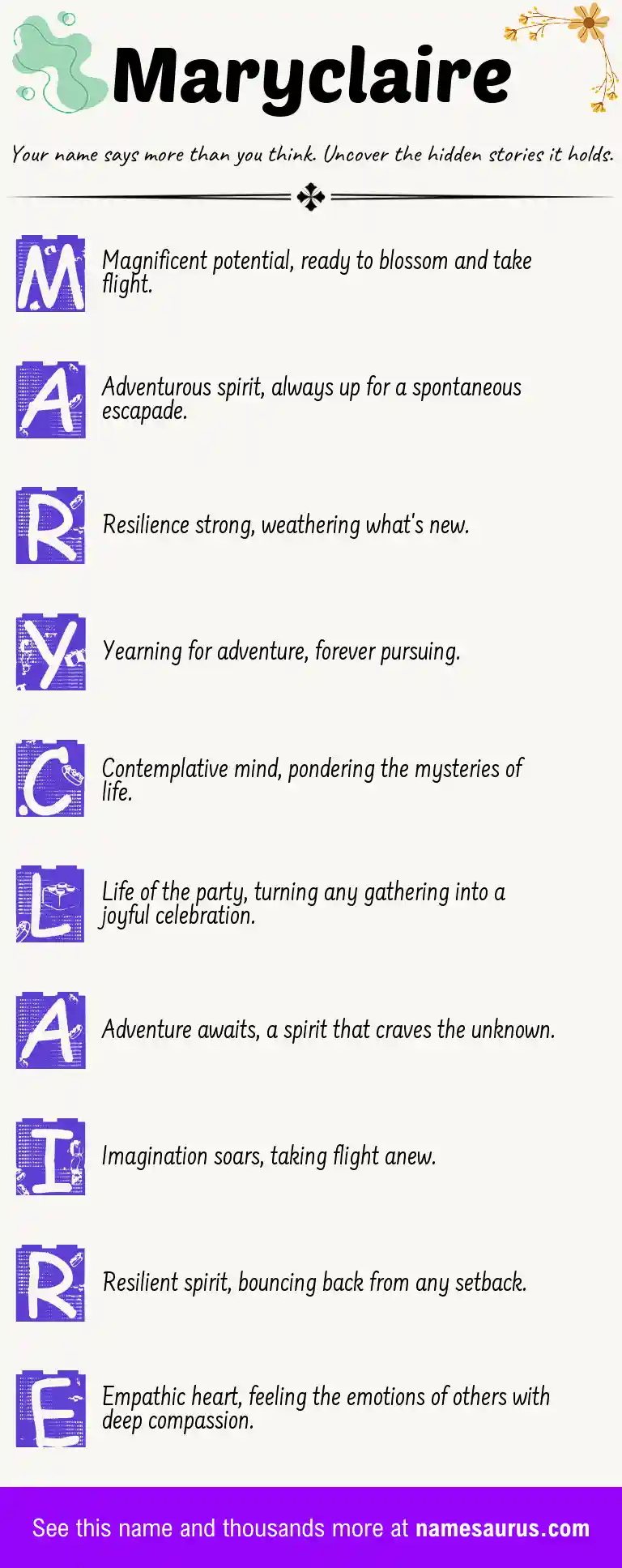 Acrostic poem about Maryclaire.