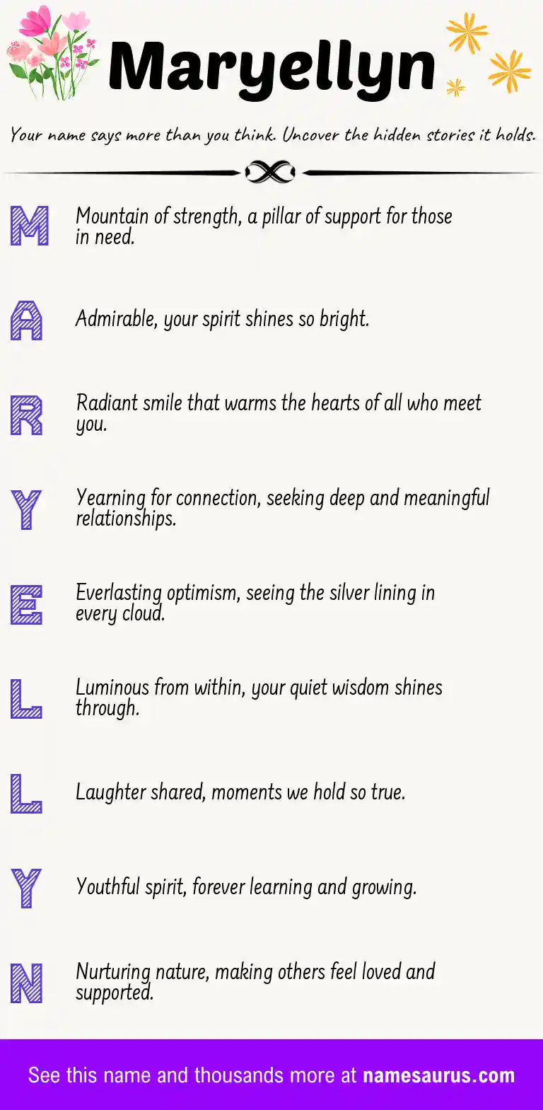 Acrostic poem about Maryellyn.