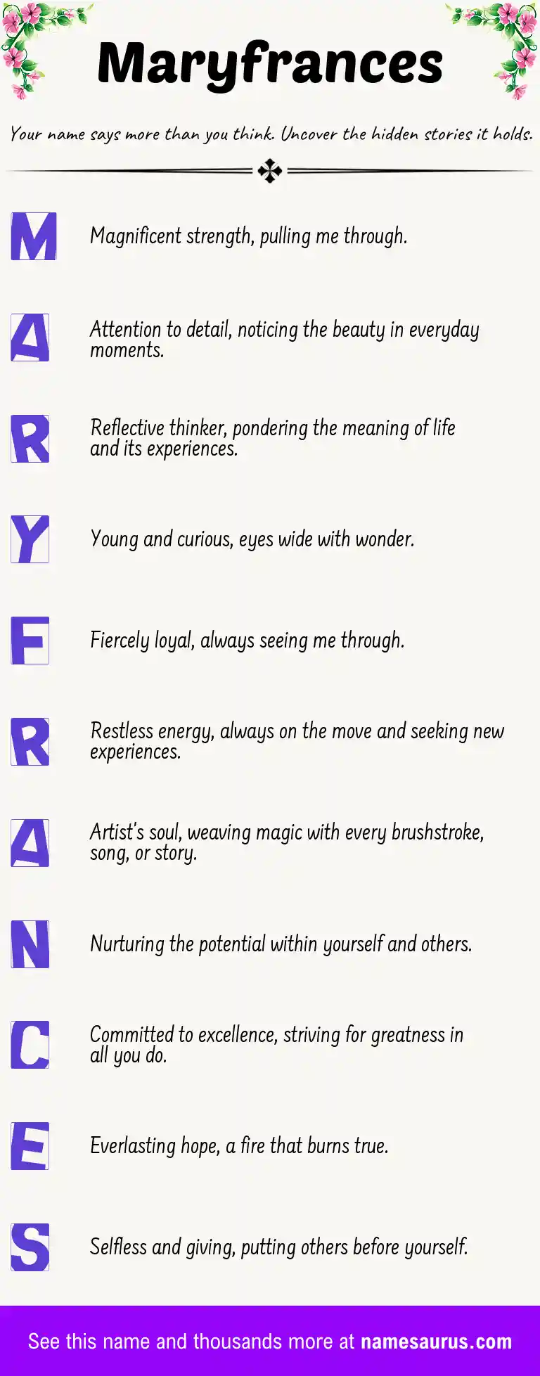 Acrostic poem about Maryfrances.