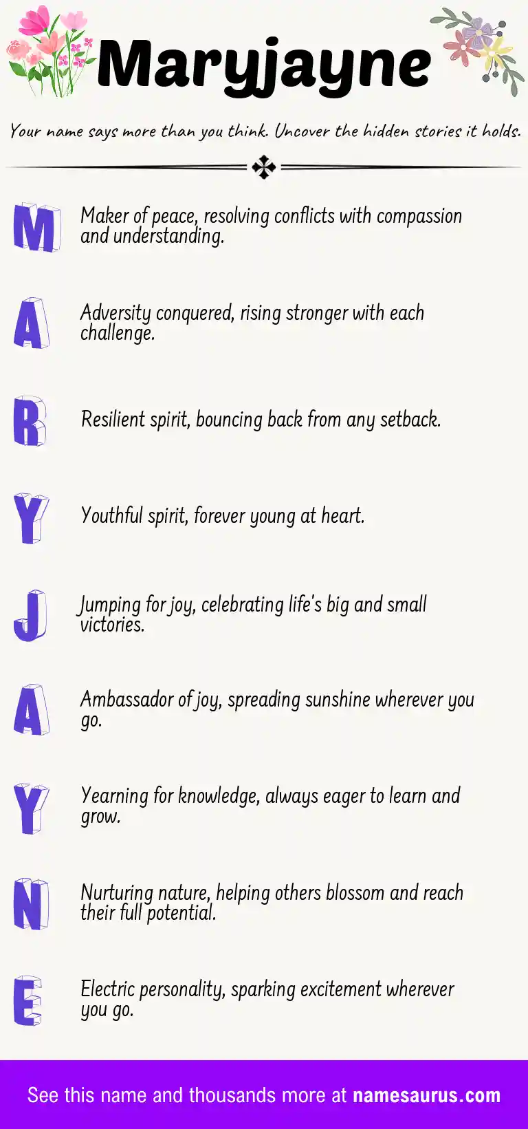 Acrostic poem about Maryjayne.