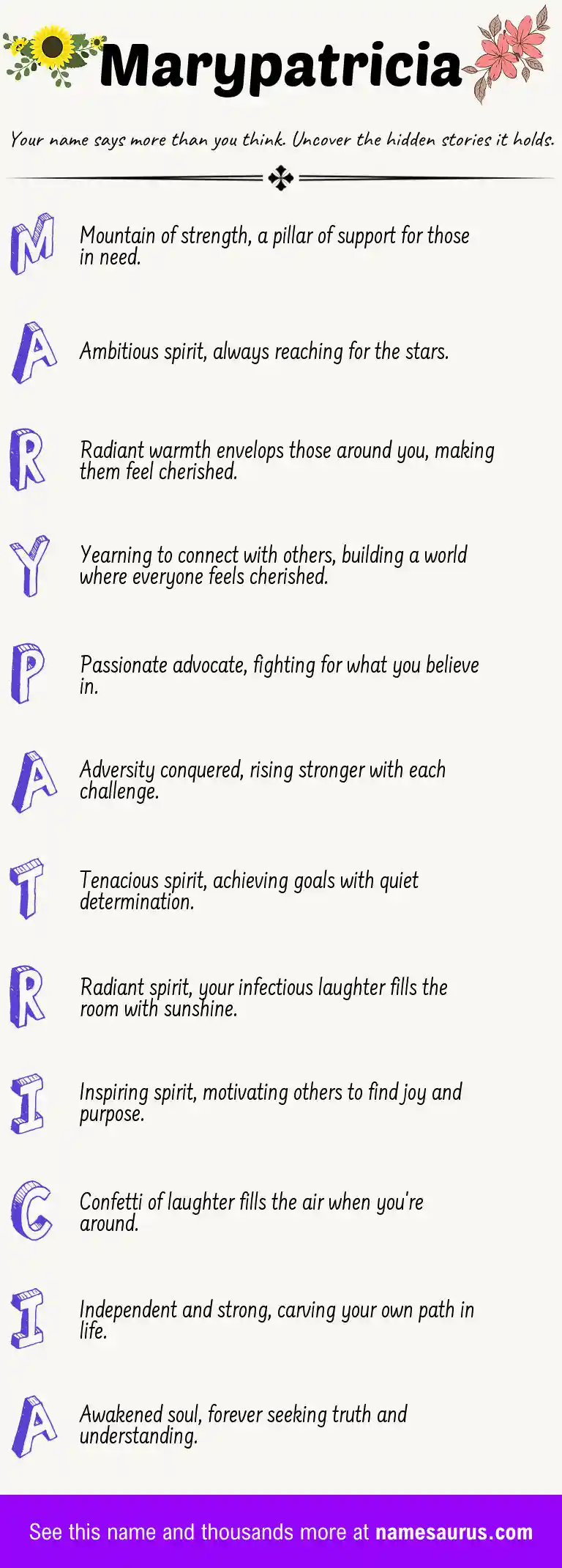 Acrostic poem about Marypatricia.