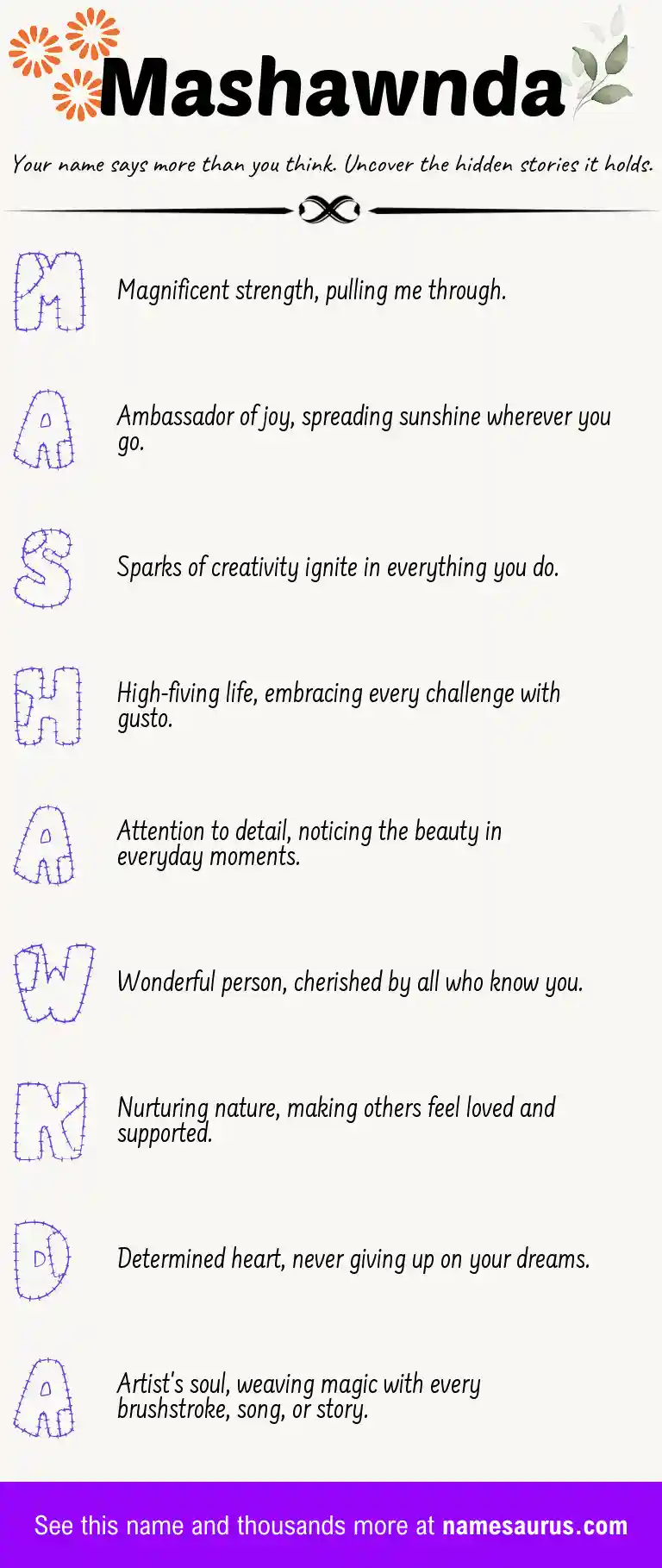 Acrostic poem about Mashawnda.