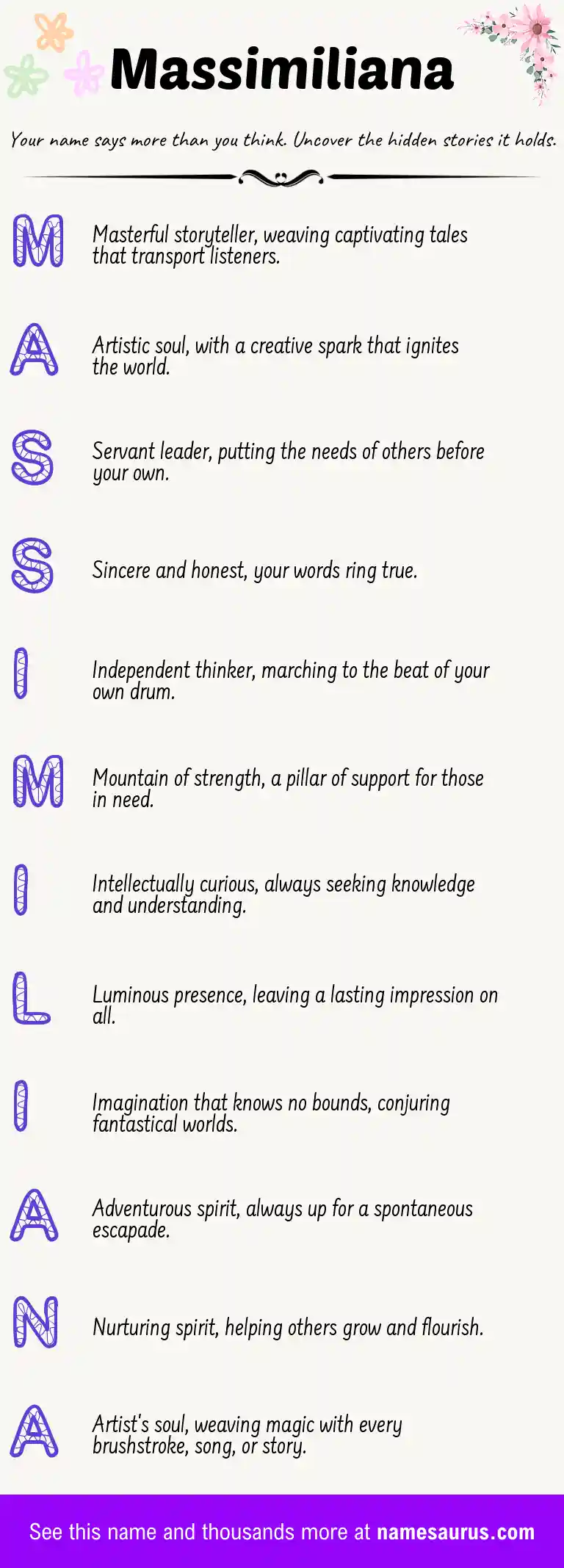 Acrostic poem about Massimiliana.