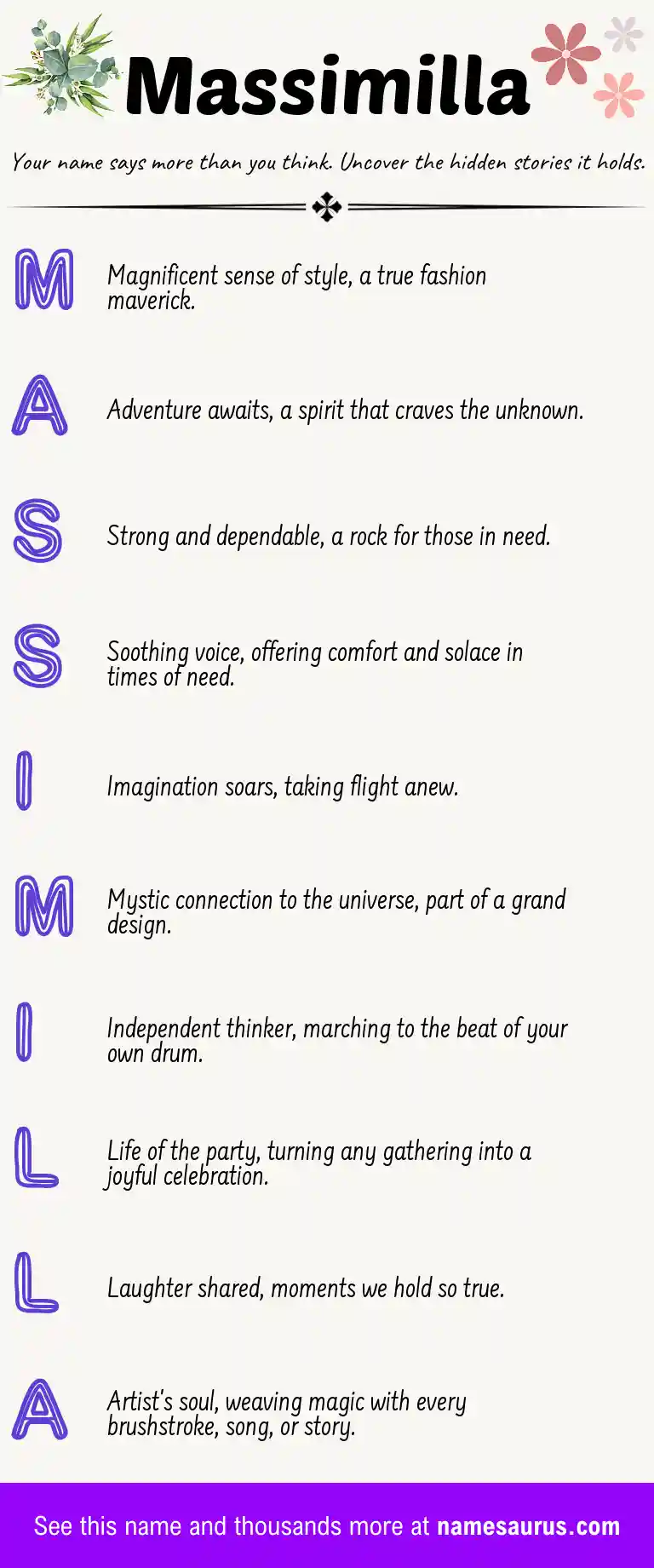 Acrostic poem about Massimilla.