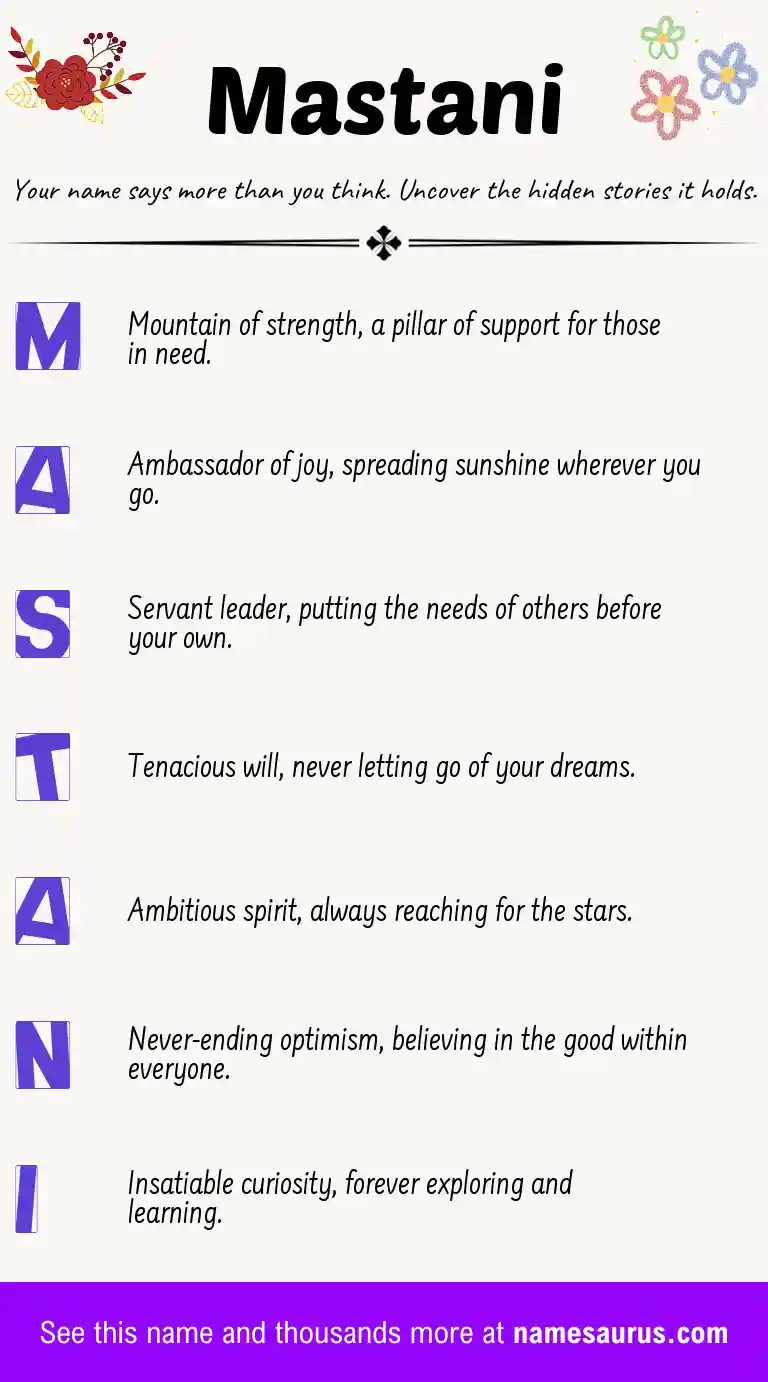 Acrostic poem about Mastani.