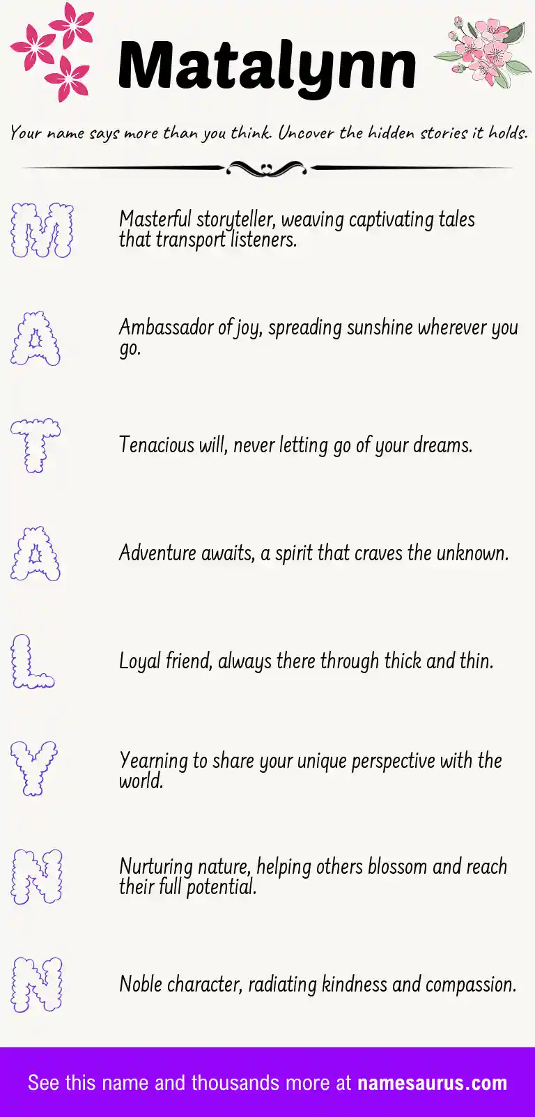 Acrostic poem about Matalynn.
