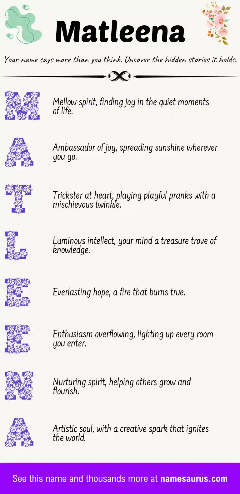 Acrostic poem about Matleena.