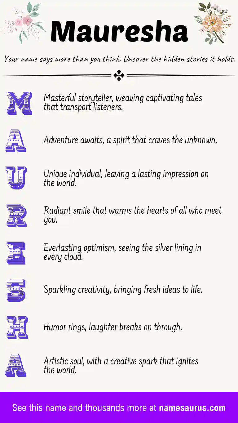 Acrostic poem about Mauresha.