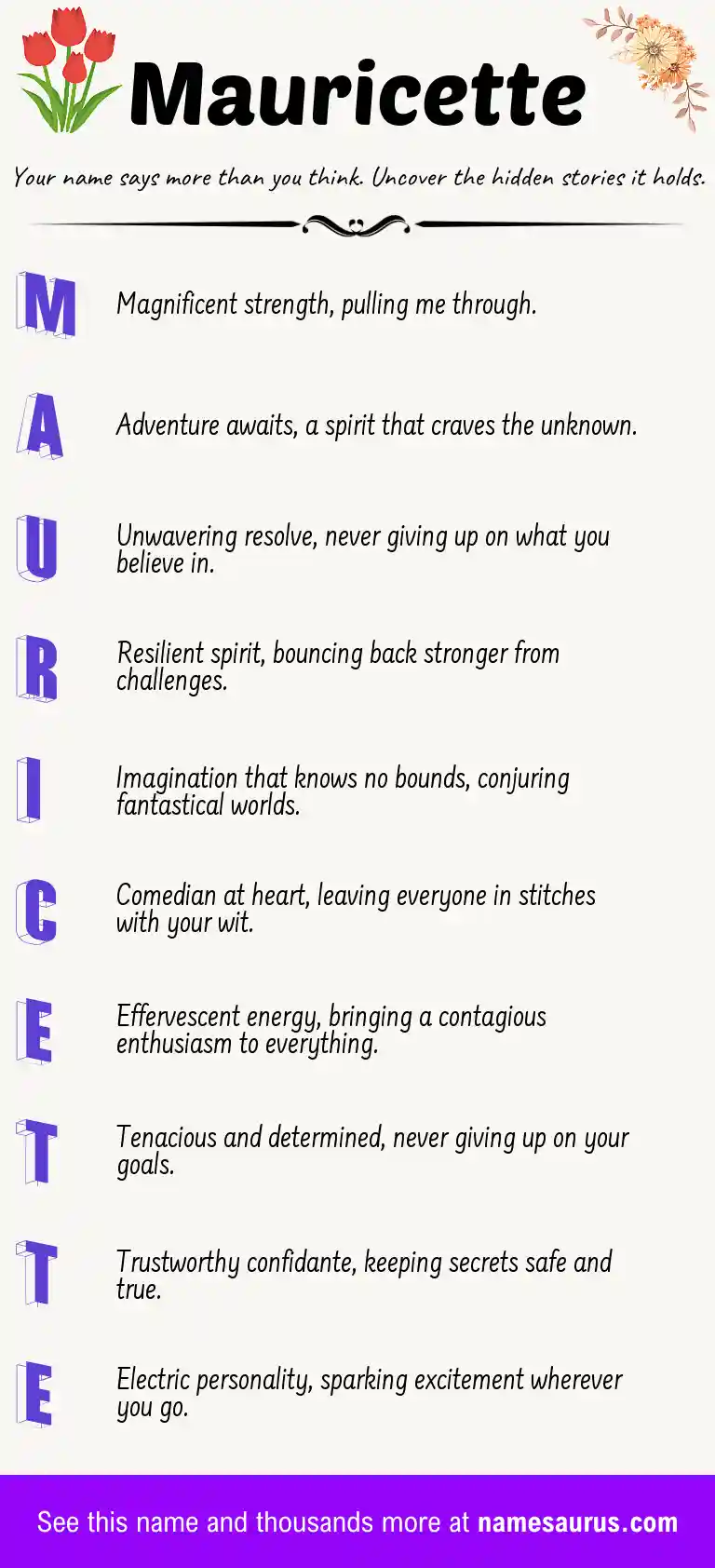 Acrostic poem about Mauricette.