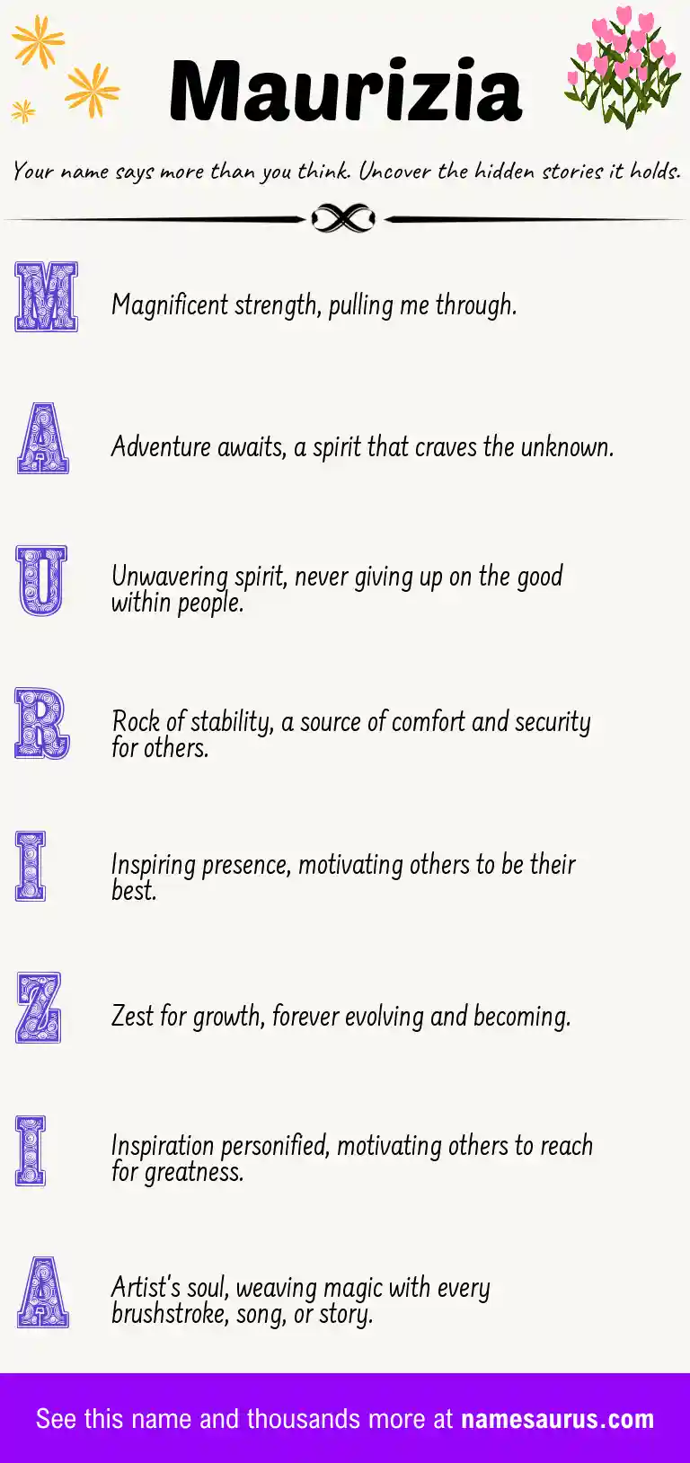 Acrostic poem about Maurizia.