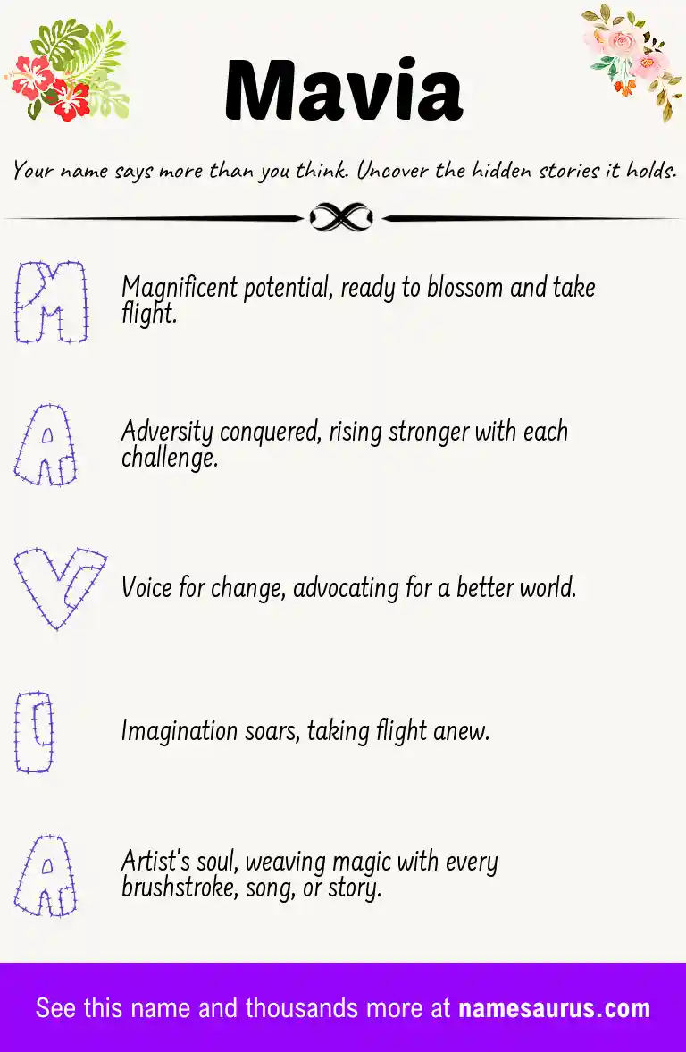 Acrostic poem about Mavia.