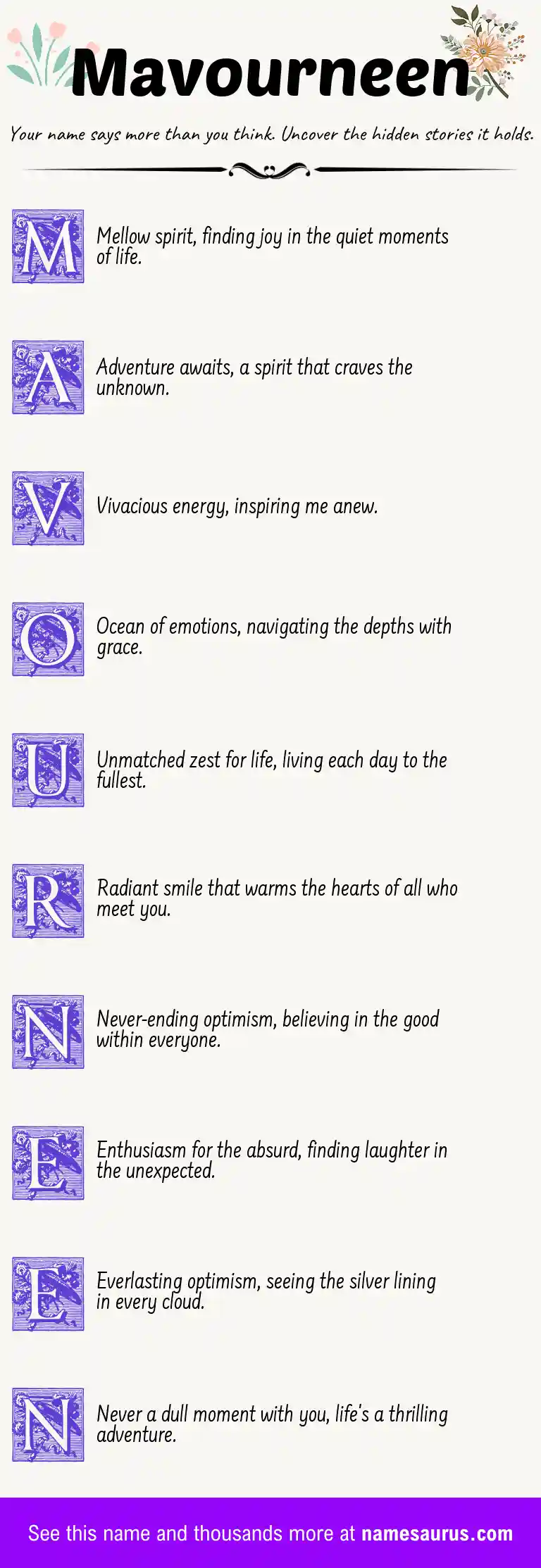Acrostic poem about Mavourneen.