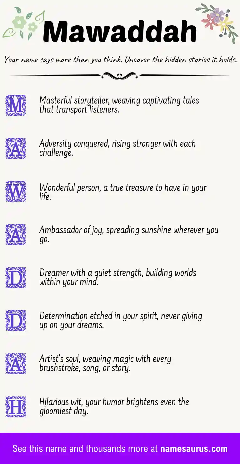 Acrostic poem about Mawaddah.