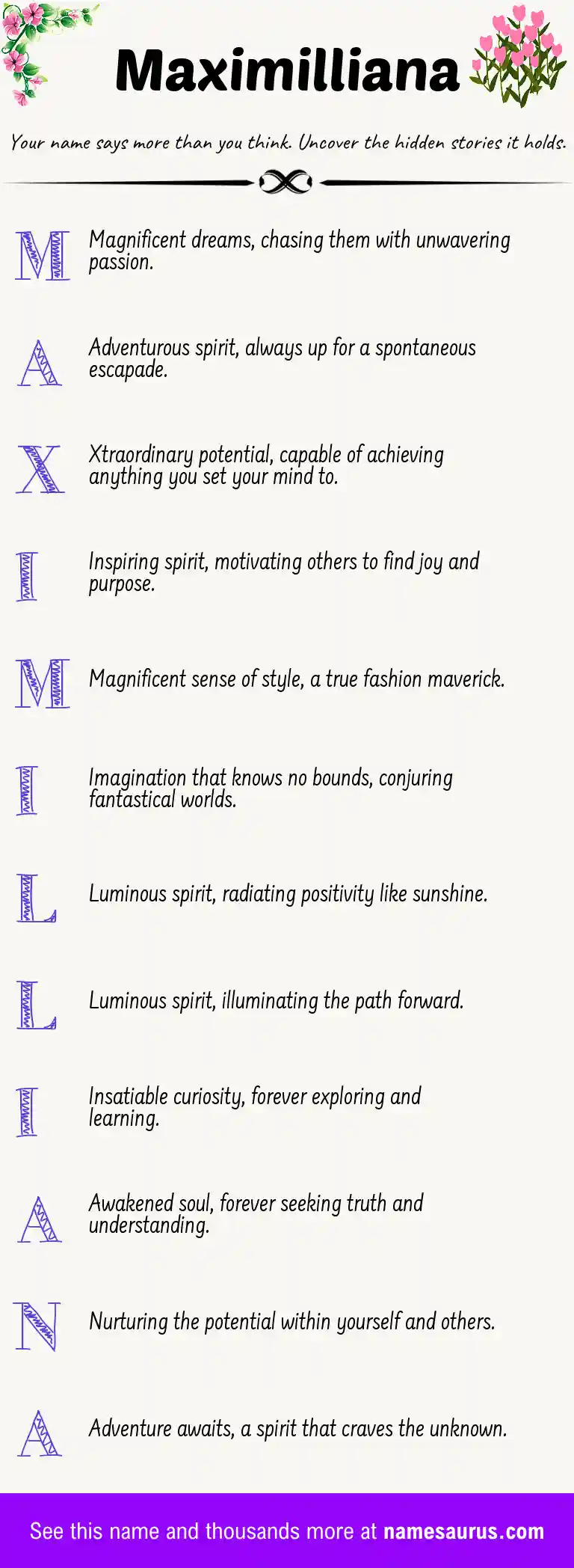 Acrostic poem about Maximilliana.