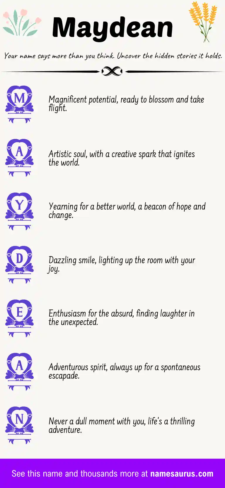 Acrostic poem about Maydean.
