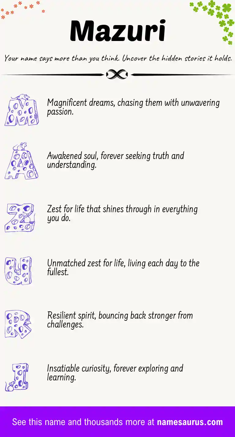 Acrostic poem about Mazuri.