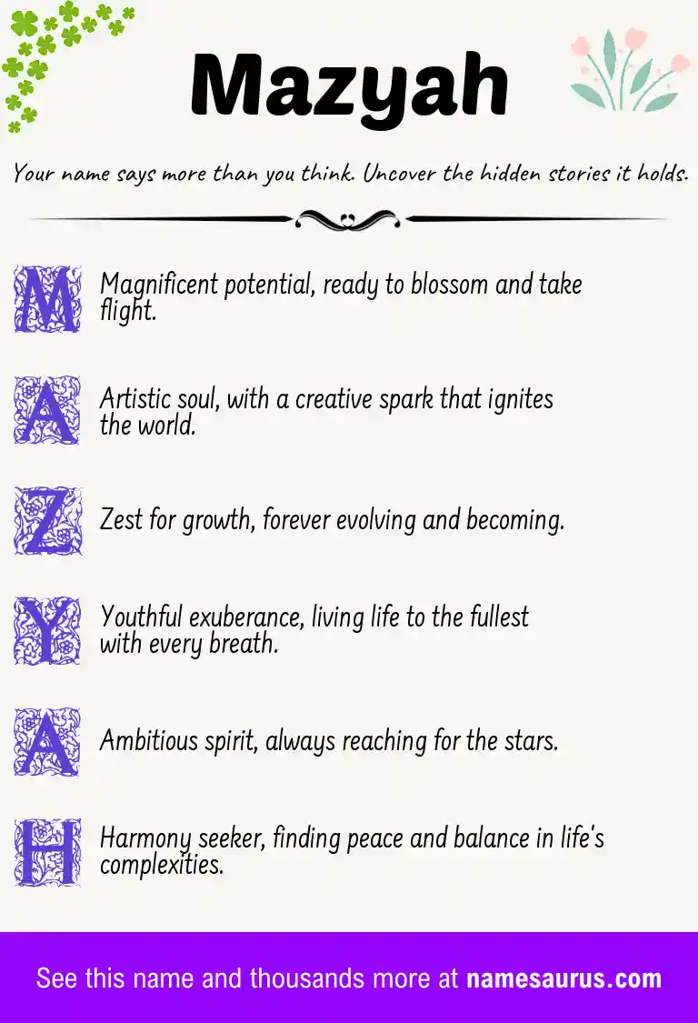 Acrostic poem about Mazyah.