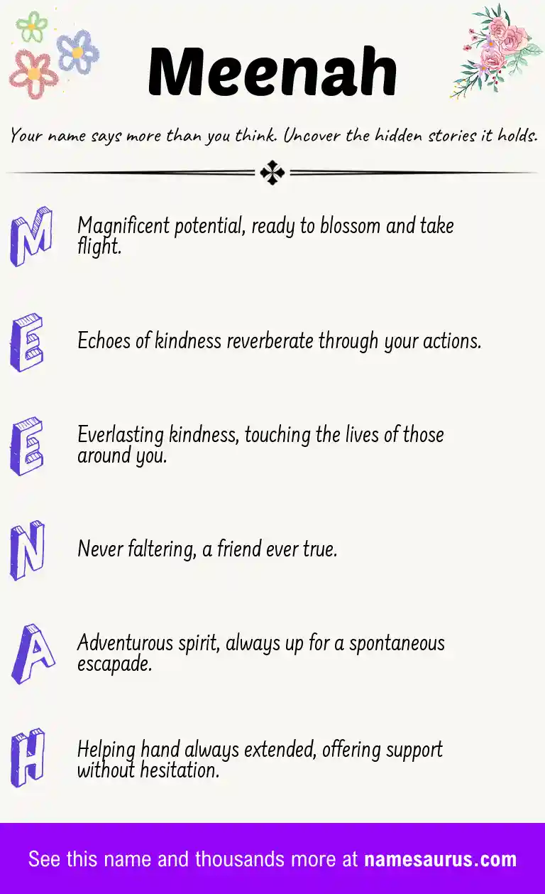 Acrostic poem about Meenah.