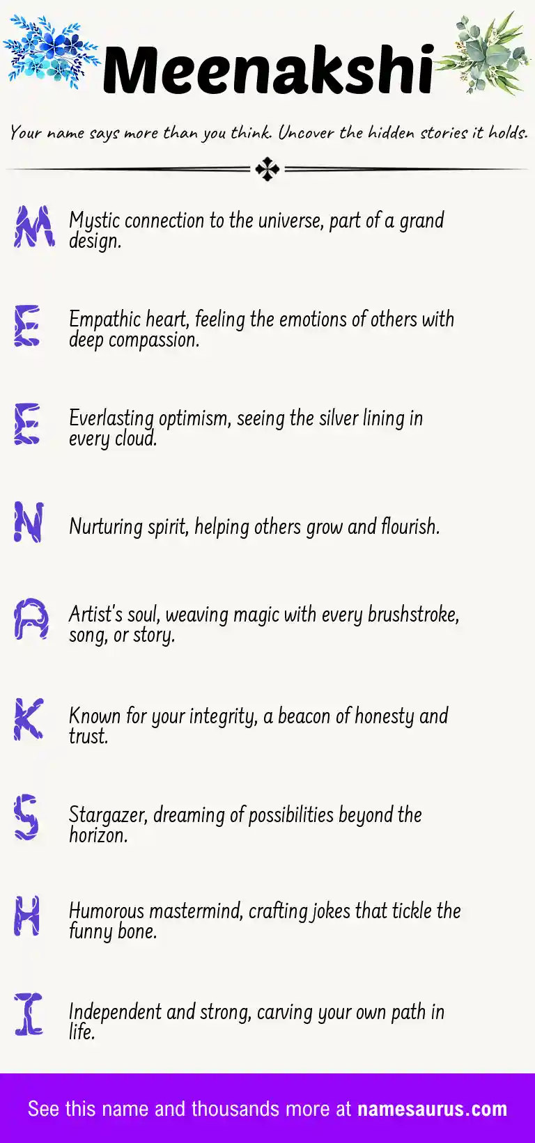 Acrostic poem about Meenakshi.