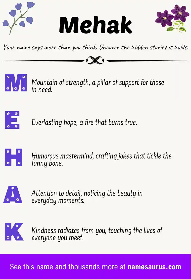 Acrostic poem about Mehak.