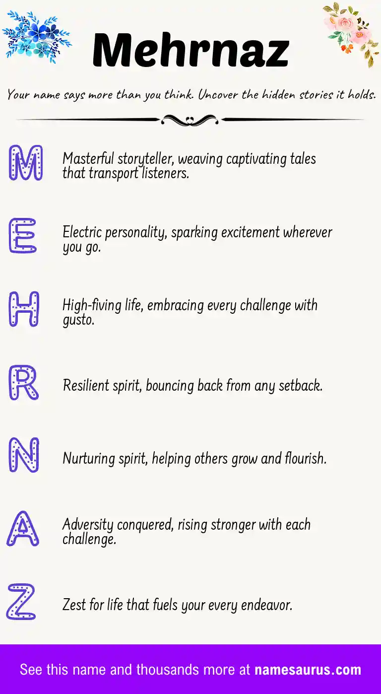 Acrostic poem about Mehrnaz.