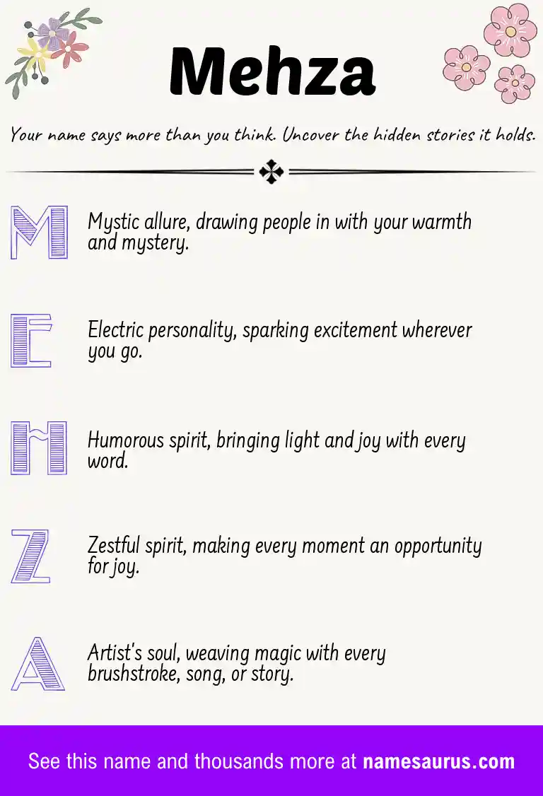 Acrostic poem about Mehza.