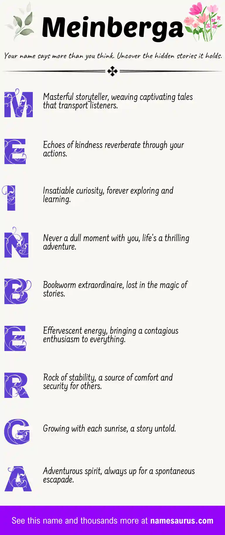 Acrostic poem about Meinberga.