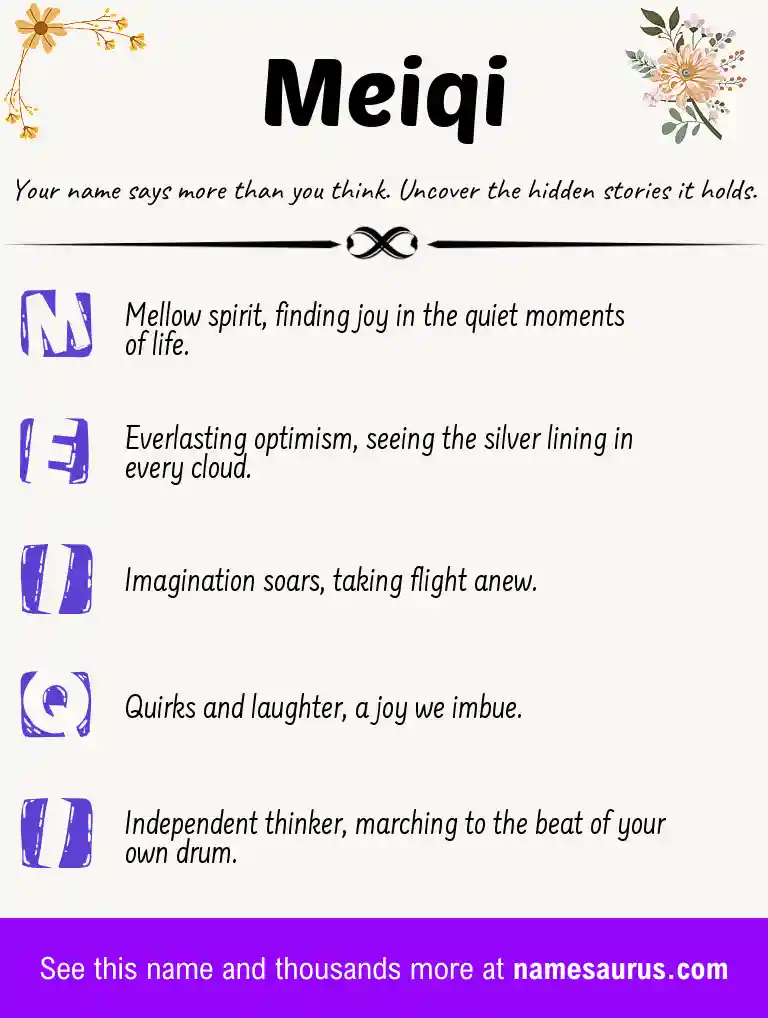 Acrostic poem about Meiqi.
