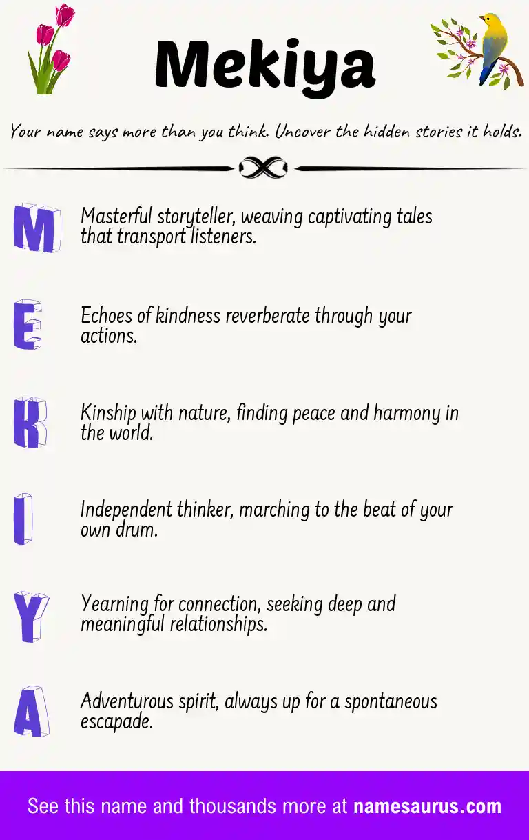 Acrostic poem about Mekiya.
