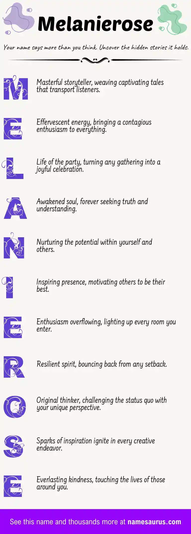 Acrostic poem about Melanierose.