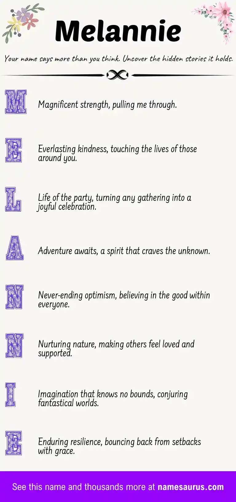 Acrostic poem about Melannie.